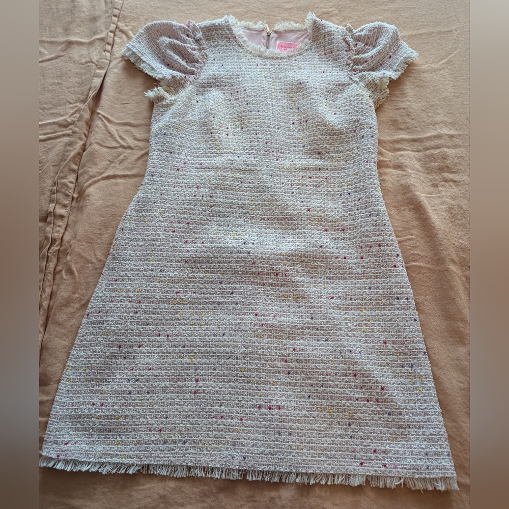 Elegant Tweed Dress with Fringe Details